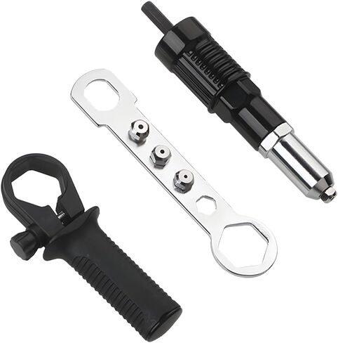 Car Pop Rivet Gun Adapter, Vehicle Cordless Riveter Drill Adapter Kit with 4 Rivet Heads 2.4 3.2 4.0 4.8mm, Auto Electric Rivet Nut Gun Riveting Tool, Universal for SUV Sedan Truck in Kuwait