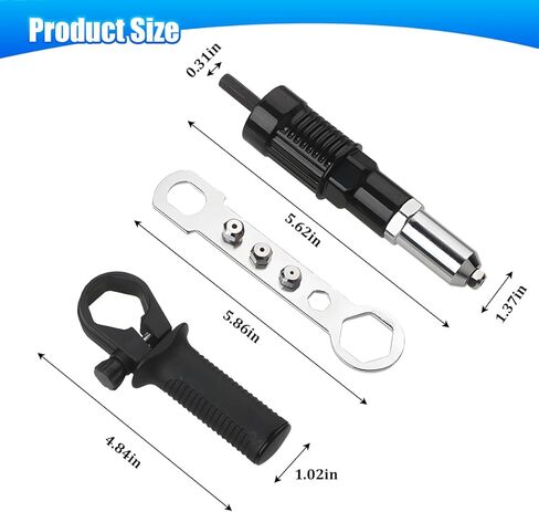 Car Pop Rivet Gun Adapter, Vehicle Cordless Riveter Drill Adapter Kit with 4 Rivet Heads 2.4 3.2 4.0 4.8mm, Auto Electric Rivet Nut Gun Riveting Tool, Universal for SUV Sedan Truck in Kuwait
