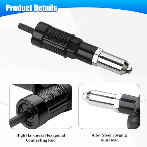 Car Pop Rivet Gun Adapter, Vehicle Cordless Riveter Drill Adapter Kit with 4 Rivet Heads 2.4 3.2 4.0 4.8mm, Auto Electric Rivet Nut Gun Riveting Tool, Universal for SUV Sedan Truck in Kuwait