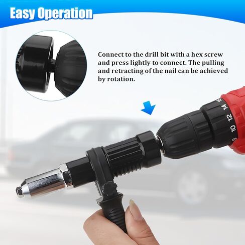 Car Pop Rivet Gun Adapter, Vehicle Cordless Riveter Drill Adapter Kit with 4 Rivet Heads 2.4 3.2 4.0 4.8mm, Auto Electric Rivet Nut Gun Riveting Tool, Universal for SUV Sedan Truck in Kuwait