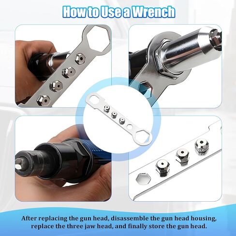 Car Pop Rivet Gun Adapter, Vehicle Cordless Riveter Drill Adapter Kit with 4 Rivet Heads 2.4 3.2 4.0 4.8mm, Auto Electric Rivet Nut Gun Riveting Tool, Universal for SUV Sedan Truck in Kuwait
