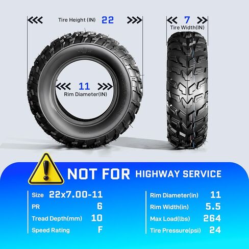 22x7-11 ATV/UTV Tires, 22x7x11 All-Terrain Mud & Trail Tires, 6PR Tubeless, Puncture Resistant, Directional Tread, Set of 2 in Kuwait