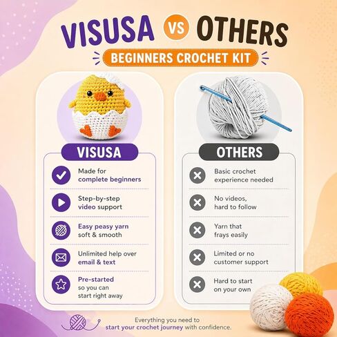 Visusa Crochet Kit for Beginners – Learn to Crochet Animal Kit– Yellow Chick Amigurumi Set- Easy DIY Crochet & Knitting Starter Set with Video and PDF Tutorials- Perfect Crochet Gifts for Starters. in Kuwait
