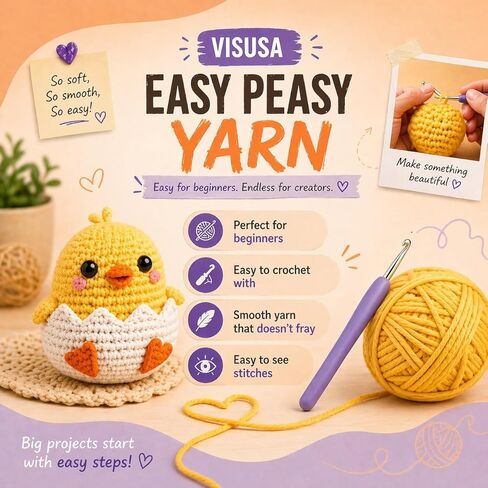 Visusa Crochet Kit for Beginners – Learn to Crochet Animal Kit– Yellow Chick Amigurumi Set- Easy DIY Crochet & Knitting Starter Set with Video and PDF Tutorials- Perfect Crochet Gifts for Starters. in Kuwait
