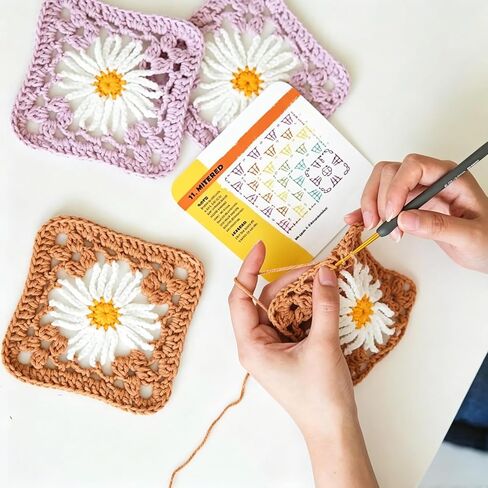 Crochet Kit for Beginners, Learn to Crochet 50 Pattern Granny Square Kit, Square Crochets Kits with 50 Mix & Match Designs, Excluding Crochets and Yarn in Kuwait