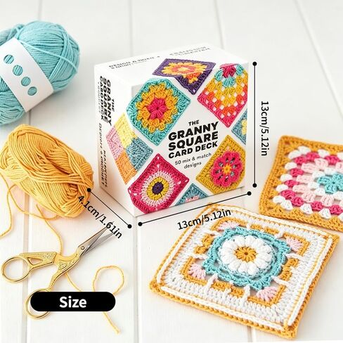 Crochet Kit for Beginners, Learn to Crochet 50 Pattern Granny Square Kit, Square Crochets Kits with 50 Mix & Match Designs, Excluding Crochets and Yarn in Kuwait