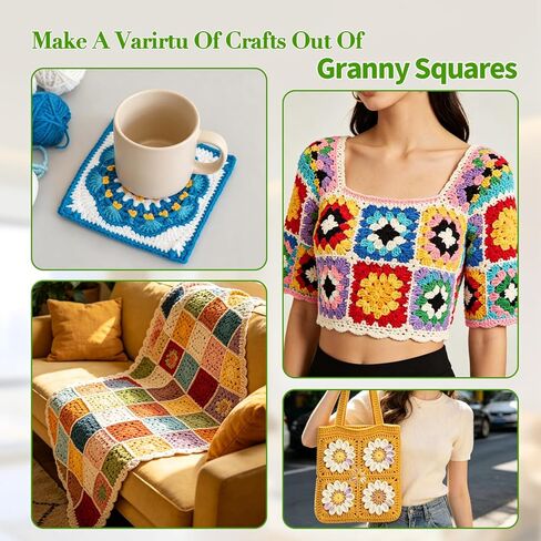 Crochet Kit for Beginners, Learn to Crochet 50 Pattern Granny Square Kit, Square Crochets Kits with 50 Mix & Match Designs, Excluding Crochets and Yarn in Kuwait
