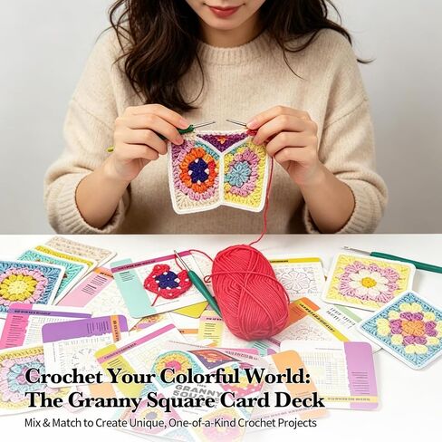 Crochet Kit for Beginners, Learn to Crochet 50 Pattern Granny Square Kit, Square Crochets Kits with 50 Mix & Match Designs, Excluding Crochets and Yarn in Kuwait