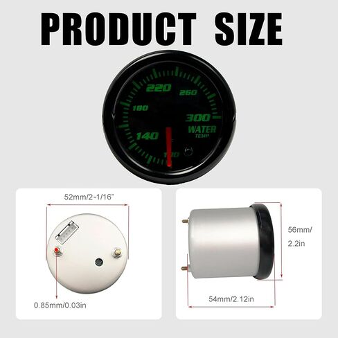 52mm Water Temp Gauge, 7 Color Tinted 2-1/16" Water Coolant Temperature Kit, 100-300 Fahrenheit with 1/8 NPT Electronic Sensor for Car and Truck in Kuwait