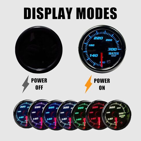 52mm Water Temp Gauge, 7 Color Tinted 2-1/16" Water Coolant Temperature Kit, 100-300 Fahrenheit with 1/8 NPT Electronic Sensor for Car and Truck in Kuwait