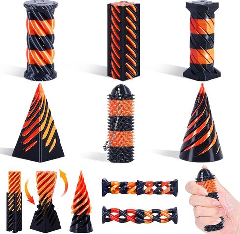 Spiral Cone Fidget Toy & Little Ouchies, 3D Printed Fidget Toys for Stress Relief Focus Tool, Impossible Cone Pyramid Passthrough Fidget Toy for Kids and Adults. (Black + Blue-Green) in Kuwait