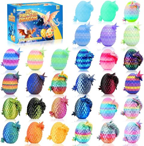 16PCS 3D Printed Dragon Eggs with Dragon Inside, Prefilled Easter Basket Stuffers Dragon Egg, Animals Toy Party Favors for Kids, Goodie Bag Fillers Stocking Stuffers for Teen Boys Grandkids Girls in Kuwait