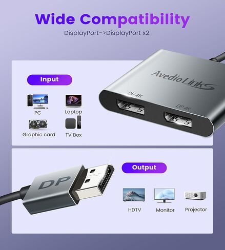 avedio links 4K @ 60 هرتز HDMI Splitter، 2 Way 1 in 2 Out HDMI Splitter مع كابل HDMI 4 أقدام للشاشات المزدوجة، 1x2 HDMI 2.0 مرآة موزع فيديو فقط، يدعم Full HD 1080P 3D HDCP 1.4 (أزرق) in Saudi Arabia