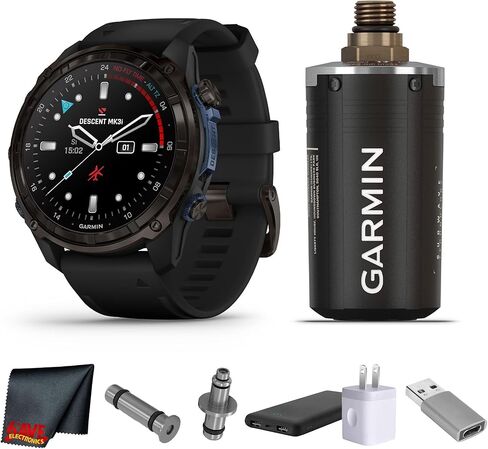كمبيوتر الغوص Garmin Descent Mk3i مقاس 51 مم - حزمة شريط سيليكون أسود/تيتانيوم مع جهاز إرسال واستقبال ضغط خزان Descent T2، واتصال سونار بالموجات الفرعية، وتكامل الهواء + المزيد in Kuwait