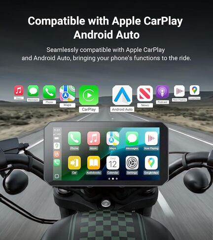 C9 Pro Motorcycle Carplay, 5.99" Anti-Glare IPS Touchscreen with Apple CarPlay & Android Auto, Dual AHD 1080P Dash Cam, GPS Navigation System, 140° Wide Angle, IP67 Waterproof (No TPMS) in Kuwait