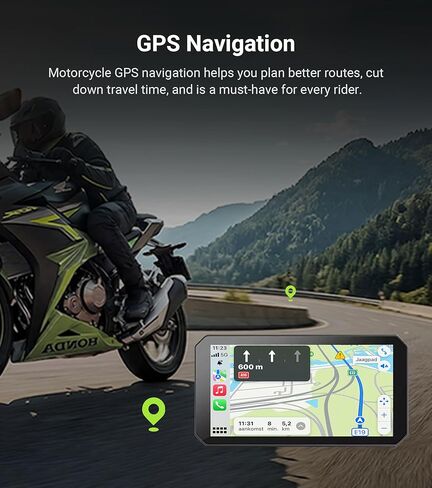 C9 Pro Motorcycle Carplay, 5.99" Anti-Glare IPS Touchscreen with Apple CarPlay & Android Auto, Dual AHD 1080P Dash Cam, GPS Navigation System, 140° Wide Angle, IP67 Waterproof (No TPMS) in Kuwait