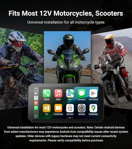 C9 Pro Motorcycle Carplay, 5.99" Anti-Glare IPS Touchscreen with Apple CarPlay & Android Auto, Dual AHD 1080P Dash Cam, GPS Navigation System, 140° Wide Angle, IP67 Waterproof (No TPMS) in Kuwait