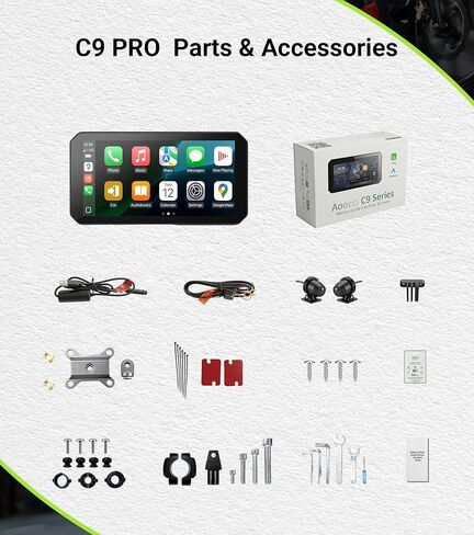 C9 Pro Motorcycle Carplay, 5.99" Anti-Glare IPS Touchscreen with Apple CarPlay & Android Auto, Dual AHD 1080P Dash Cam, GPS Navigation System, 140° Wide Angle, IP67 Waterproof (No TPMS) in Kuwait