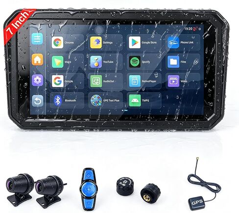 U7 Motorcycle Carplay، شاشة لمس IPS مقاس 7 بوصات مع Apple CarPlay اللاسلكي وAndroid 14 OS Android Auto، كاميرات أمامية وخلفية مزدوجة 1080P، ملاحة GPS، TPMS، زاوية 110، IP67 مقاومة للماء in Kuwait