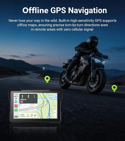 U7 Motorcycle Carplay، شاشة لمس IPS مقاس 7 بوصات مع Apple CarPlay اللاسلكي وAndroid 14 OS Android Auto، كاميرات أمامية وخلفية مزدوجة 1080P، ملاحة GPS، TPMS، زاوية 110، IP67 مقاومة للماء in Kuwait