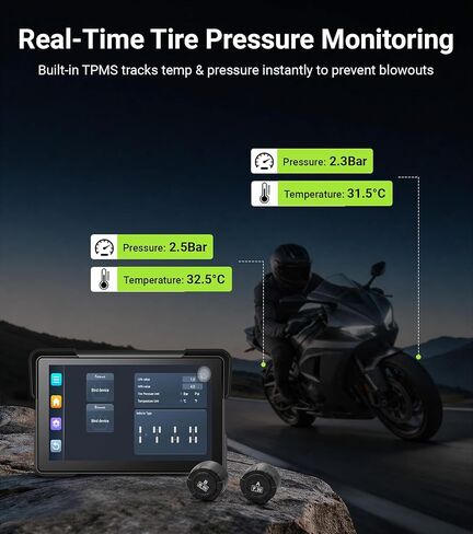 U7 Motorcycle Carplay، شاشة لمس IPS مقاس 7 بوصات مع Apple CarPlay اللاسلكي وAndroid 14 OS Android Auto، كاميرات أمامية وخلفية مزدوجة 1080P، ملاحة GPS، TPMS، زاوية 110، IP67 مقاومة للماء in Kuwait
