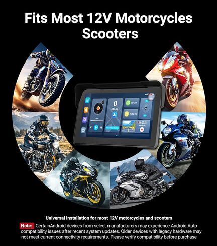 U7 Motorcycle Carplay، شاشة لمس IPS مقاس 7 بوصات مع Apple CarPlay اللاسلكي وAndroid 14 OS Android Auto، كاميرات أمامية وخلفية مزدوجة 1080P، ملاحة GPS، TPMS، زاوية 110، IP67 مقاومة للماء in Kuwait