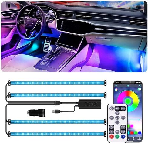 أضواء شريط LED للسيارة، 72 شريط إضاءة LED داخلي RGB مع جهاز تحكم عن بعد للتطبيق الذكي، مسند قدم متعدد الألوان أسفل لوحة القيادة داخل مجموعة الإضاءة وضع مزامنة الموسيقى، للمركبة الداخلية، سيارات الدفع الرباعي، الشاحنات، 12 فولت in Kuwait