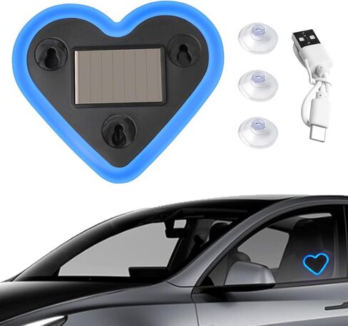 6 Lighting Modes Solar Powered Car LED Ambient Light, Rechargeable Wireless LED Heart Shape C-Pillar Neon Light, AutoGlow Solar Heart Light for Car Window Romantic Decor Surprising Gifts in Saudi Arabia