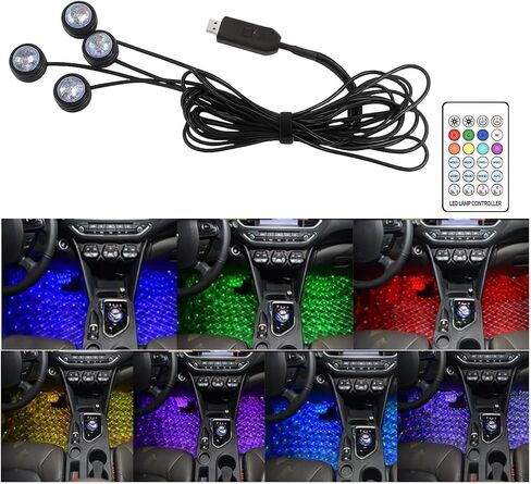Car Interior LED Lights, 4 in 1 RGB Smart APP & Remote Control Vehicle Under Dash Neon Ambient Lighting with USB Port, Music Sync Auto Footwell Lamp, Universal for Truck SUV Sedan in Kuwait