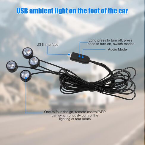 Car Interior LED Lights, 4 in 1 RGB Smart APP & Remote Control Vehicle Under Dash Neon Ambient Lighting with USB Port, Music Sync Auto Footwell Lamp, Universal for Truck SUV Sedan in Kuwait