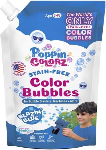 PoppinColorz Blazin' Blue Stain-Free Color Bubbles Refill, 14 oz Bubble Solution for Bubble Blasters, Mowers & Machines, Kids Parties, Baby Showers & Gender Reveals, for Outdoor Use and for Ages 3+ in Saudi Arabia