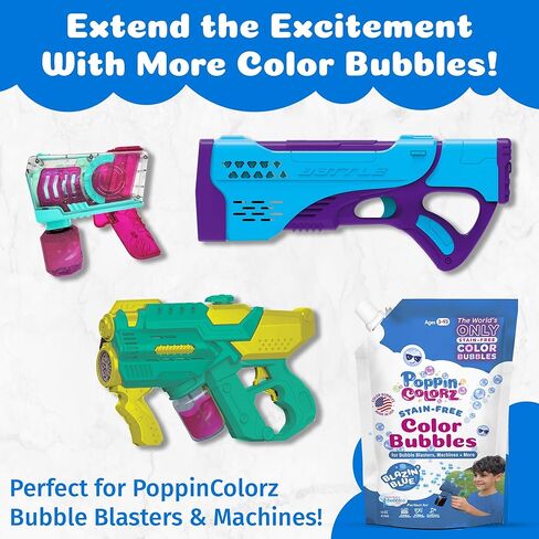 PoppinColorz Blazin' Blue Stain-Free Color Bubbles Refill, 14 oz Bubble Solution for Bubble Blasters, Mowers & Machines, Kids Parties, Baby Showers & Gender Reveals, for Outdoor Use and for Ages 3+ in Saudi Arabia