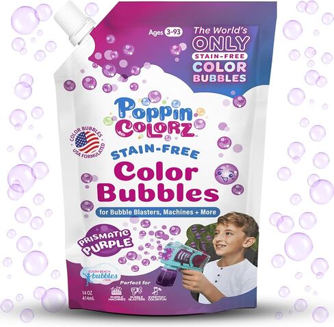 PoppinColorz Blazin' Blue Stain-Free Color Bubbles Refill, 14 oz Bubble Solution for Bubble Blasters, Mowers & Machines, Kids Parties, Baby Showers & Gender Reveals, for Outdoor Use and for Ages 3+ in Saudi Arabia