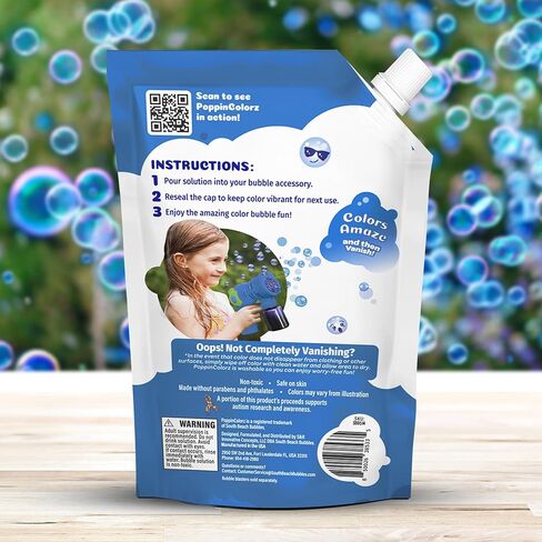 PoppinColorz Blazin' Blue Stain-Free Color Bubbles Refill, 14 oz Bubble Solution for Bubble Blasters, Mowers & Machines, Kids Parties, Baby Showers & Gender Reveals, for Outdoor Use and for Ages 3+ in Saudi Arabia
