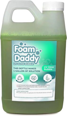 محلول الفقاعات المتوهج بالأشعة فوق البنفسجية من FoamDaddy - تركيبة فائقة التركيز ذات قوة احترافية - اجعل فقاعاتك تتوهج تحت الأضواء السوداء - مصممة لأي عصا فقاعات أو آلة - 1/2 جالون من متعة الفقاعات in Kuwait