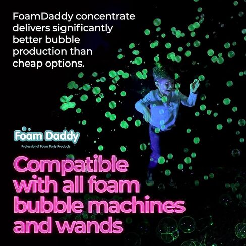 محلول الفقاعات المتوهج بالأشعة فوق البنفسجية من FoamDaddy - تركيبة فائقة التركيز ذات قوة احترافية - اجعل فقاعاتك تتوهج تحت الأضواء السوداء - مصممة لأي عصا فقاعات أو آلة - 1/2 جالون من متعة الفقاعات in Kuwait