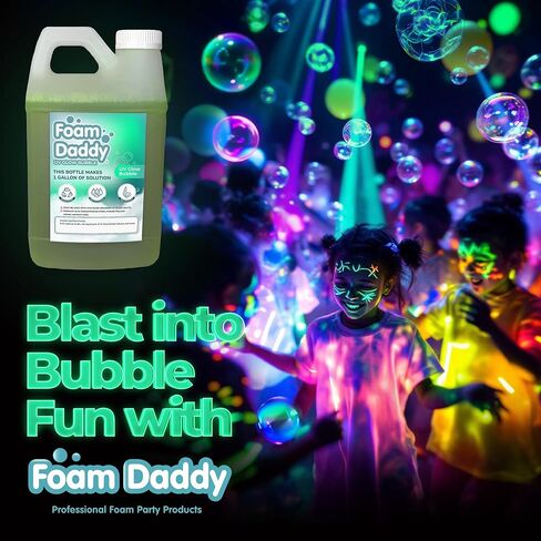 محلول الفقاعات المتوهج بالأشعة فوق البنفسجية من FoamDaddy - تركيبة فائقة التركيز ذات قوة احترافية - اجعل فقاعاتك تتوهج تحت الأضواء السوداء - مصممة لأي عصا فقاعات أو آلة - 1/2 جالون من متعة الفقاعات in Kuwait