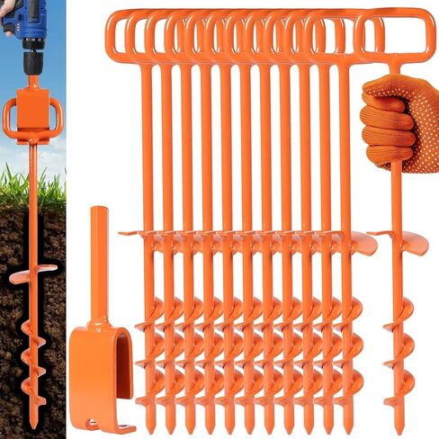 16In Tent Stakes, Ground Anchors Screw in, with Heavy Duty Adapter | for Screw Ground Anchors, Tree Straightening Kit, Anchors Tent, Mobile Home Anchors, camping and outdoor securing in Kuwait