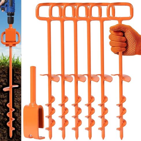 16In Tent Stakes, Ground Anchors Screw in, with 1PCS Tent Stakes Heavy Duty Adapter, for Screw Ground Anchors, Tree Straightening Kit, Anchors Tent, Mobile Home Anchors (Color : Orange, Size : 6PCS in Saudi Arabia