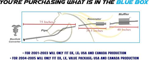 Exhaust Resonator Intermediate Pipe Muffler Kit Compatible for 2001-2005 Honda Civic 1.7L | Stainless Steel | Northeastern Exhaust | Includes Gasket, Clamp, Hangers, Bolt Kit | Direct-Fit Replacement in Kuwait