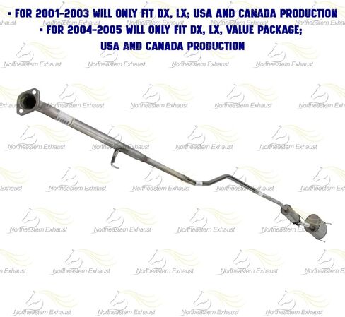 Exhaust Resonator Intermediate Pipe Muffler Kit Compatible for 2001-2005 Honda Civic 1.7L | Stainless Steel | Northeastern Exhaust | Includes Gasket, Clamp, Hangers, Bolt Kit | Direct-Fit Replacement in Kuwait
