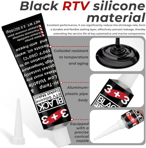 صانع حشية سيليكون RTV أسود 3.5oz*2 قطعة - مانع تسرب سيليكون RTV بدرجة حرارة عالية، لتطبيقات مرنة عالية ومقاومة للزيت مثالية للسيارات والشاحنات وRVs والقوارب in Kuwait