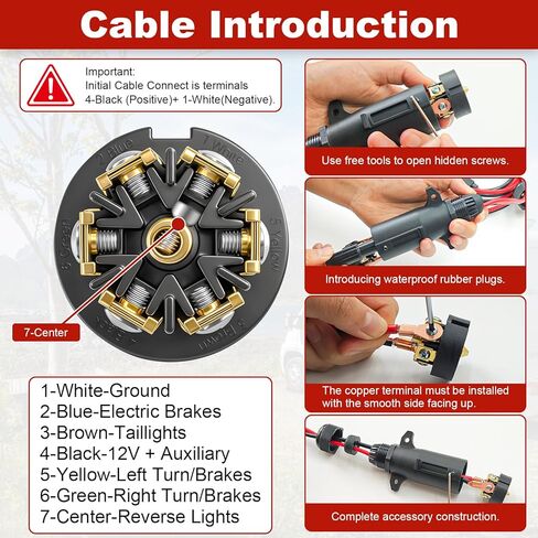 قابس مقطورة 7 اتجاهات إلى كابل مشابك التمساح، وصول طاقة 10AWG 7 دبوس إلى موصل الحلقة الدائرية مع مصهر 40 أمبير، مفتاح ربط، حقيبة تخزين محمولة، شفرة 7 اتجاهات إلى مصدر طاقة 12 فولت لمقطورة شاحنة RV (6.5 قدم) in Kuwait