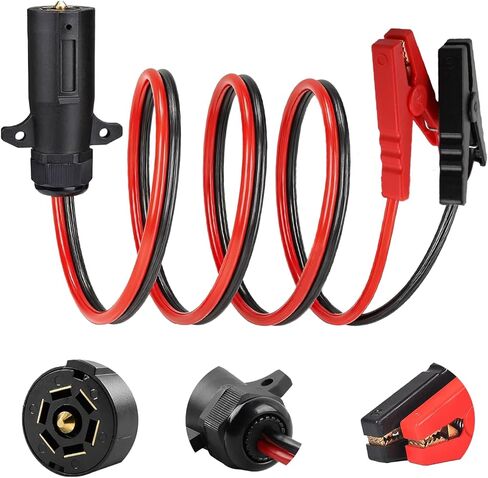 10AWG 7 طرق 7 دبوس قابس مقطورة إلى كابل مشابك التمساح، سلك مقطورة 7 دبابيس عالي التحمل مع مشابك تمساح لأسلاك مقطورة شاحنة RV، كابل معزز لبدء القفز في حالات الطوارئ (6.5FT 12V) in Kuwait
