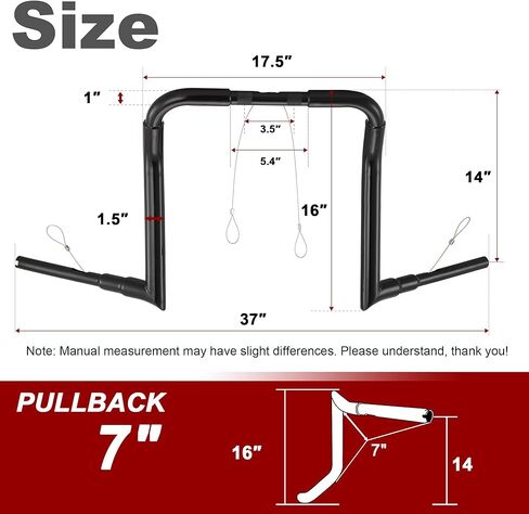 1-1/2 inch Fat Meathook Monkey Bagger 16 inch Rise Ape Handlebar for Harley 1996-2023 Touring Models With Batwing Fairing, Black in Kuwait