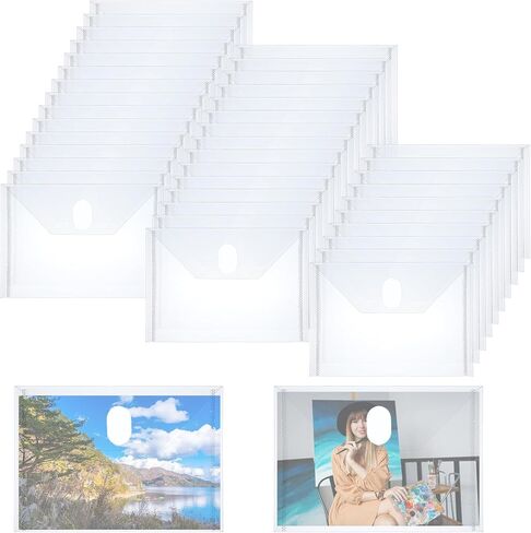 50 Pcs Plastic Clear Envelopes with Hook Loop, 6.2" x 4.5" Reusable Small Plastic Envelopes Waterproof Sticker Organizer Receipt Holder Photo Storage Folders in Kuwait