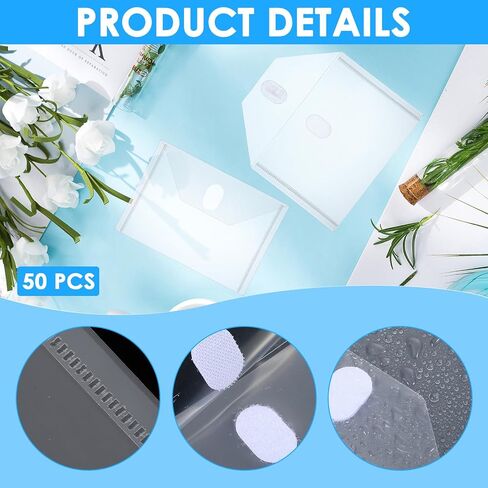 50 Pcs Plastic Clear Envelopes with Hook Loop, 6.2" x 4.5" Reusable Small Plastic Envelopes Waterproof Sticker Organizer Receipt Holder Photo Storage Folders in Kuwait