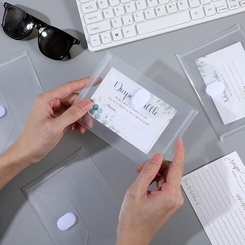 50 Pcs Plastic Clear Envelopes with Hook Loop, 6.2" x 4.5" Reusable Small Plastic Envelopes Waterproof Sticker Organizer Receipt Holder Photo Storage Folders in Kuwait