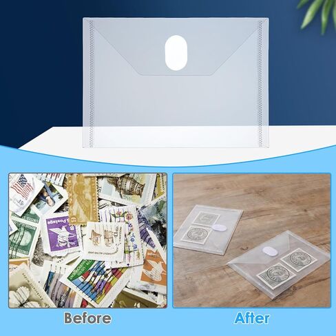 50 Pcs Plastic Clear Envelopes with Hook Loop, 6.2" x 4.5" Reusable Small Plastic Envelopes Waterproof Sticker Organizer Receipt Holder Photo Storage Folders in Kuwait