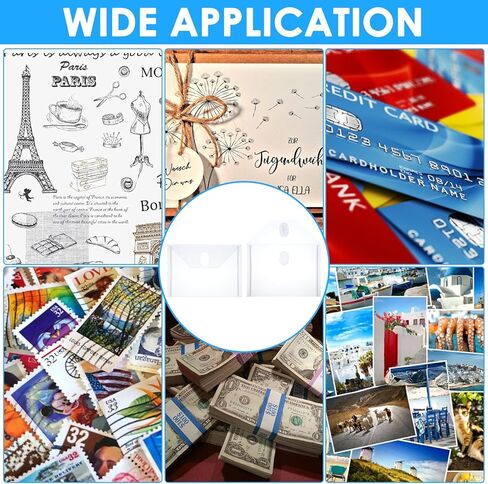 50 Pcs Plastic Clear Envelopes with Hook Loop, 6.2" x 4.5" Reusable Small Plastic Envelopes Waterproof Sticker Organizer Receipt Holder Photo Storage Folders in Kuwait